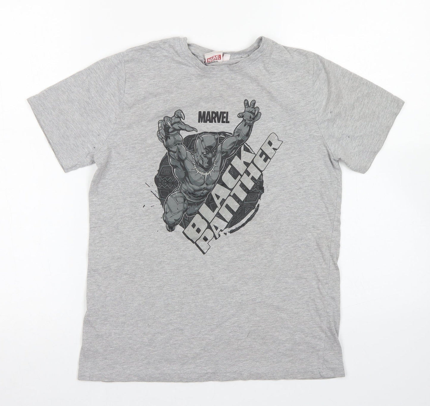Primark Boys Grey  Cotton Basic T-Shirt Size 11-12 Years Crew Neck  - Black Panther