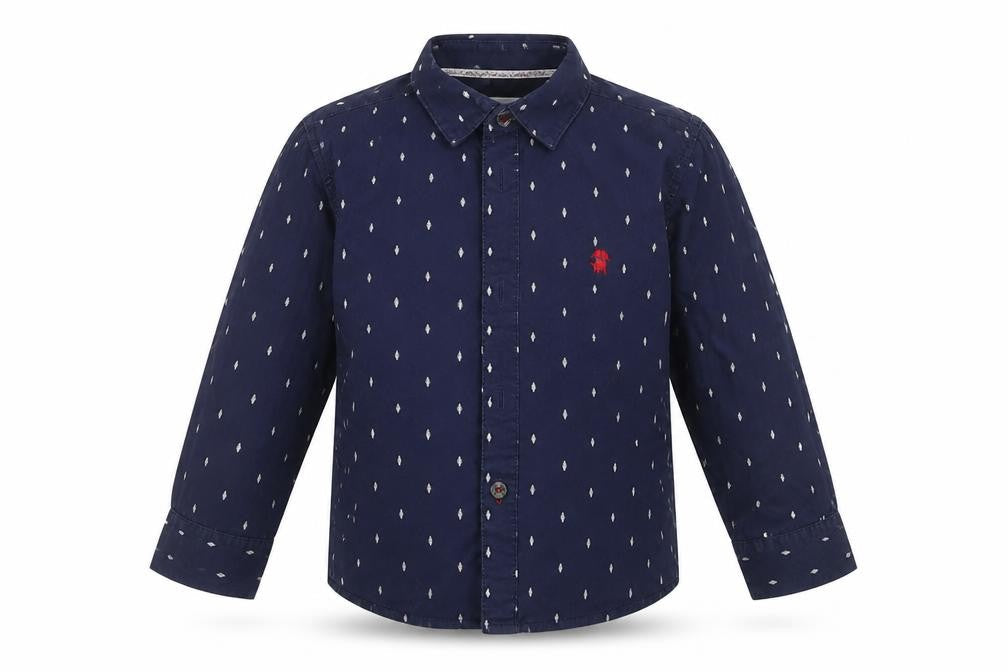 Junior J Boys Blue Spotted Cotton Basic Button-Up Size 3-4 Years Collared Button