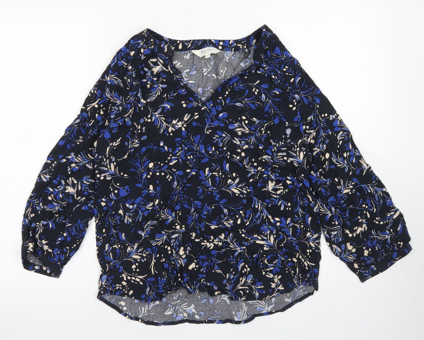 Part Two Womens Blue Floral Viscose Basic Blouse Size 6 V-Neck