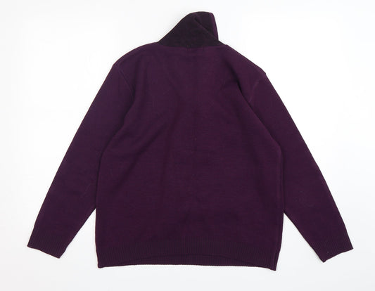 Reflect Womens Purple V-Neck Animal Print Acrylic Pullover Jumper Size M