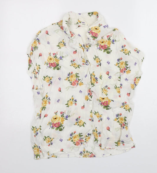 MNG Womens Multicoloured Floral Viscose Basic Button-Up Size L Collared