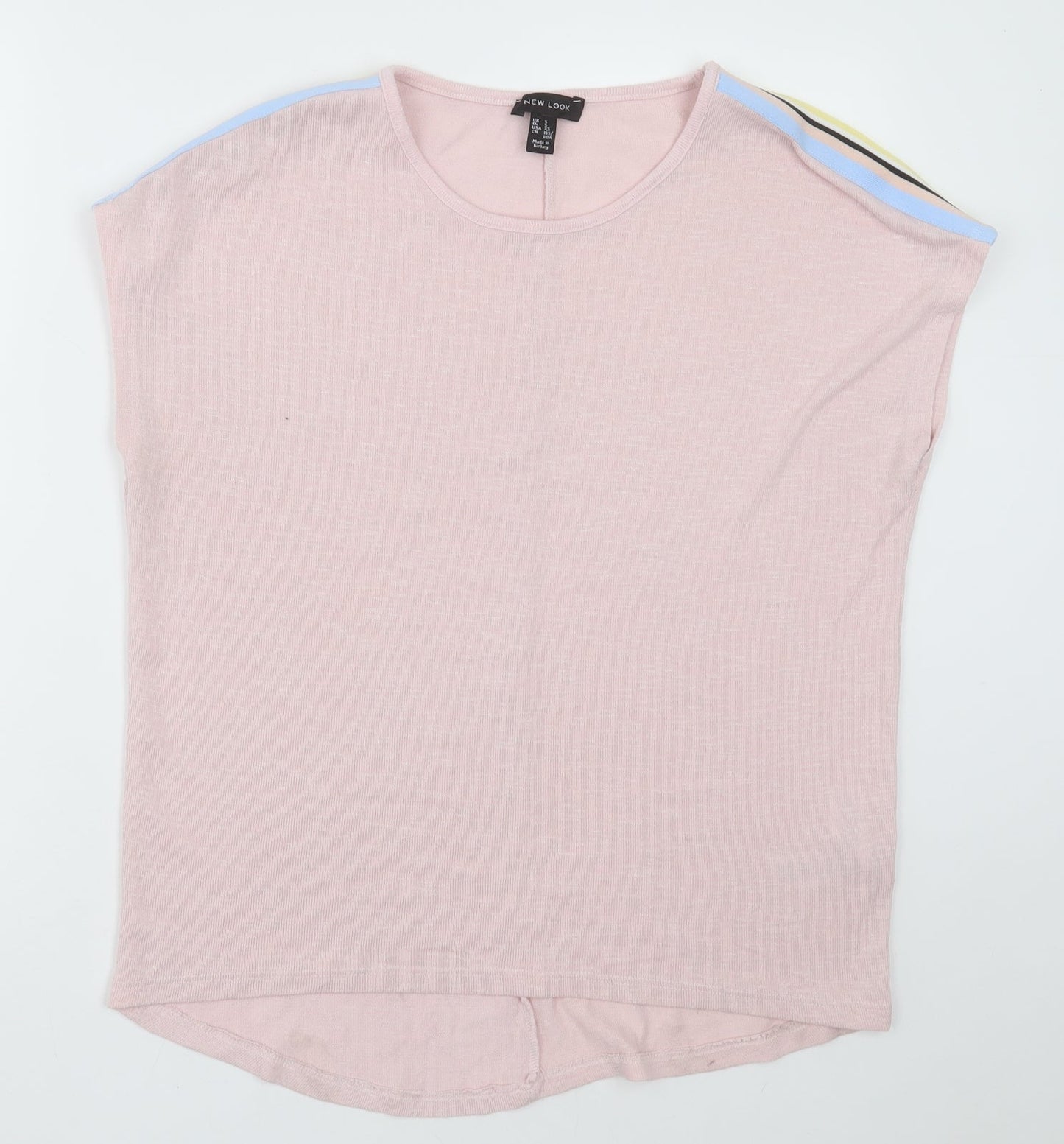 New Look Womens Pink Striped Polyester Basic T-Shirt Size S Crew Neck