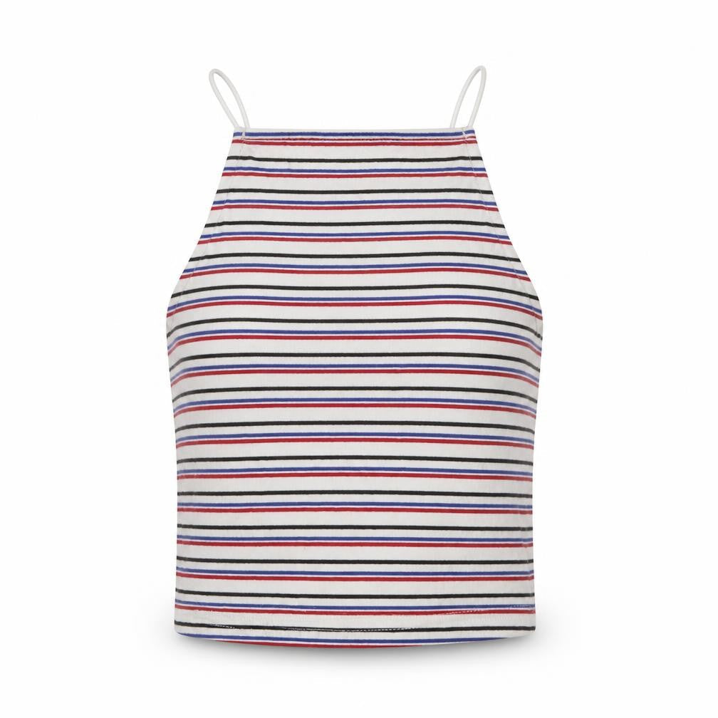 New Look Girls White Striped Cotton Cropped Tank Size 10-11 Years Square Neck Pullover