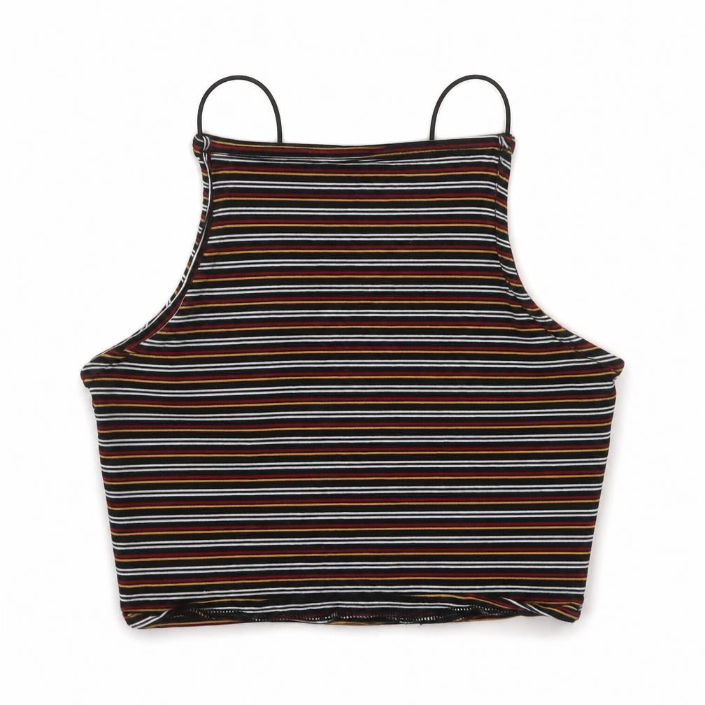 New Look Girls Multicoloured Striped Cotton Cropped T-Shirt Size 10-11 Years Square Neck Pullover