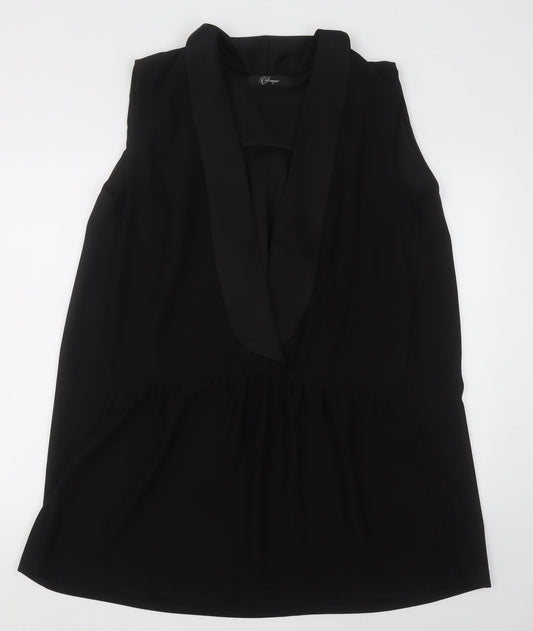 Preworn Womens Black  Polyester Basic Blouse Size L V-Neck