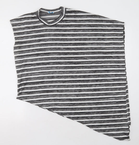 blue vanilla Womens Black Crew Neck Striped Polyester Cape Jumper Size M