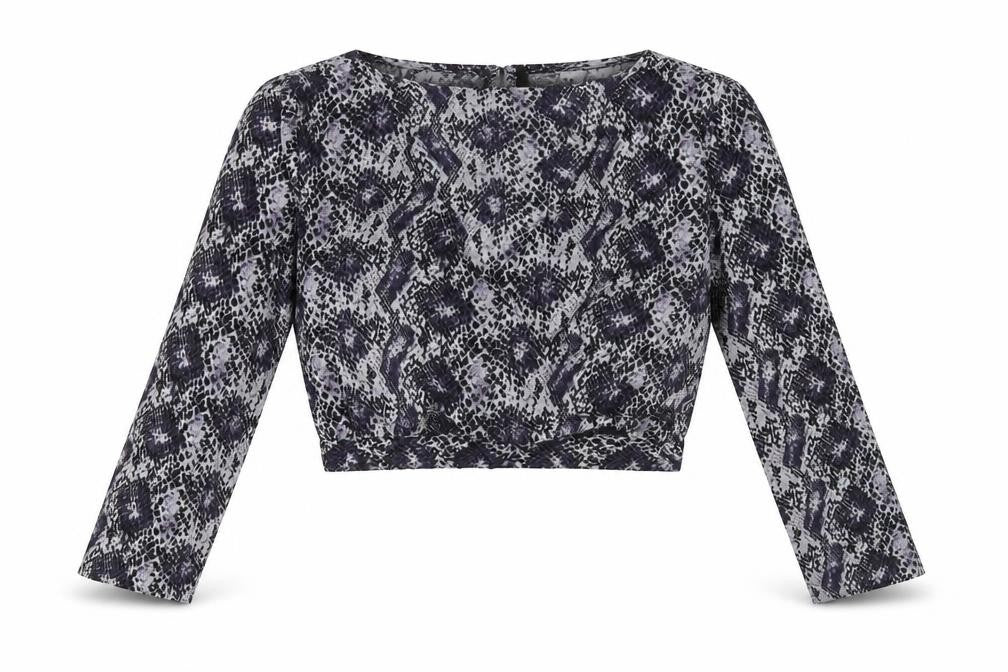 H&M Womens Purple Animal Print Polyester Cropped Blouse Size 8 V-Neck