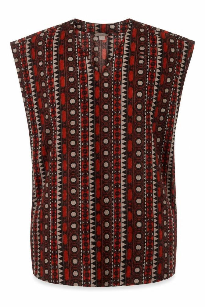 H&M Womens Red Geometric Polyester Basic Tank Size S V-Neck