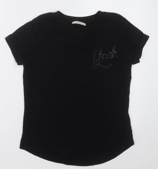 Pull&Bear Womens Black  Polyester Basic T-Shirt Size S Crew Neck - yeah