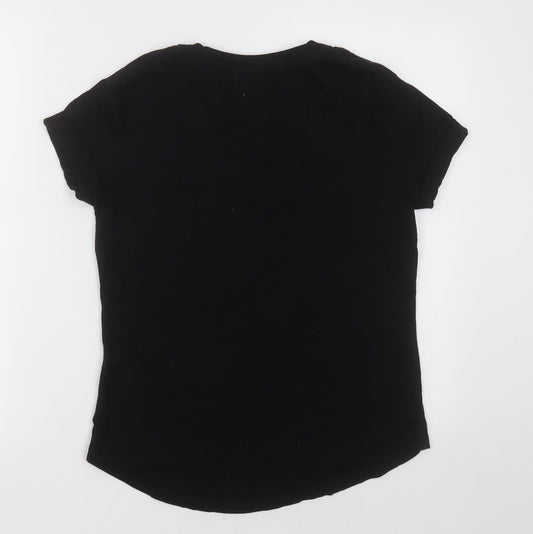 Pull&Bear Womens Black  Polyester Basic T-Shirt Size S Crew Neck - yeah