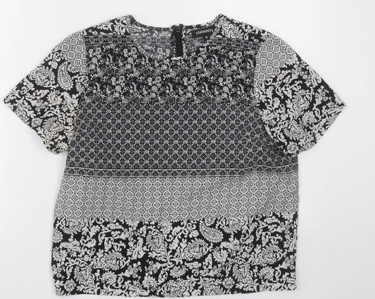 Chemsitry Womens Black Plaid Polyester Basic Blouse Size 8 Crew Neck