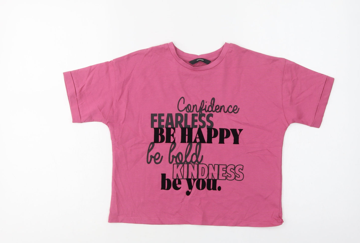 George Girls Purple  Cotton Cropped Polo Size 9-10 Years Crew Neck  - Confidence