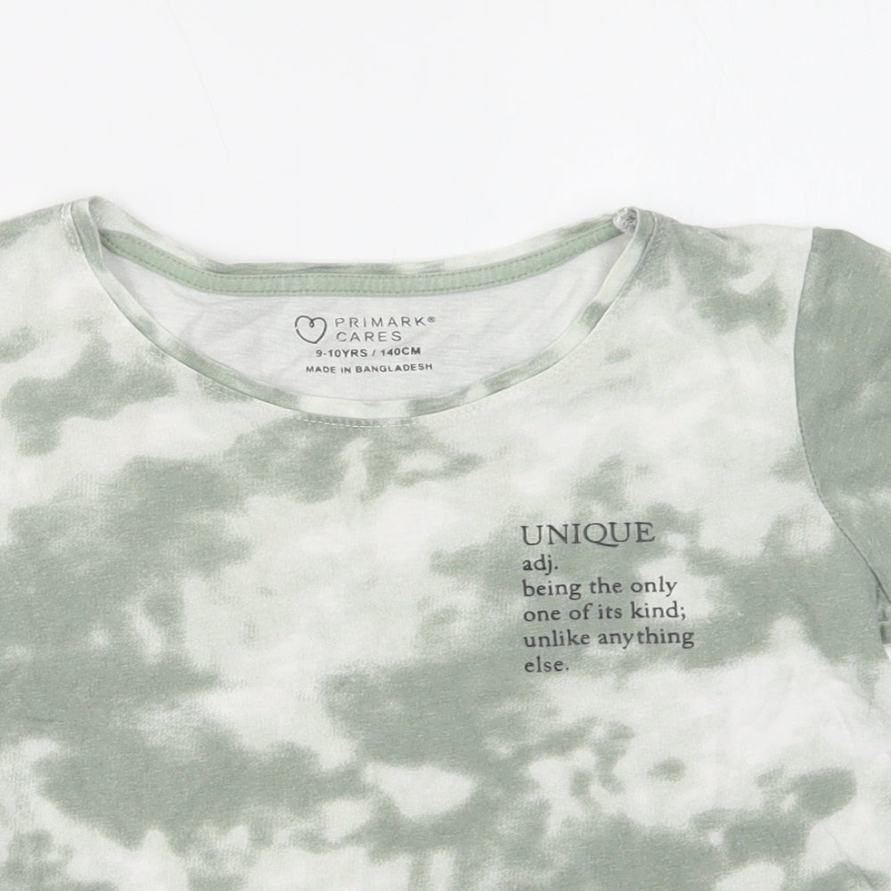Primark Girls Green Batik Cotton Pullover T-Shirt Size 9-10 Years Crew Neck