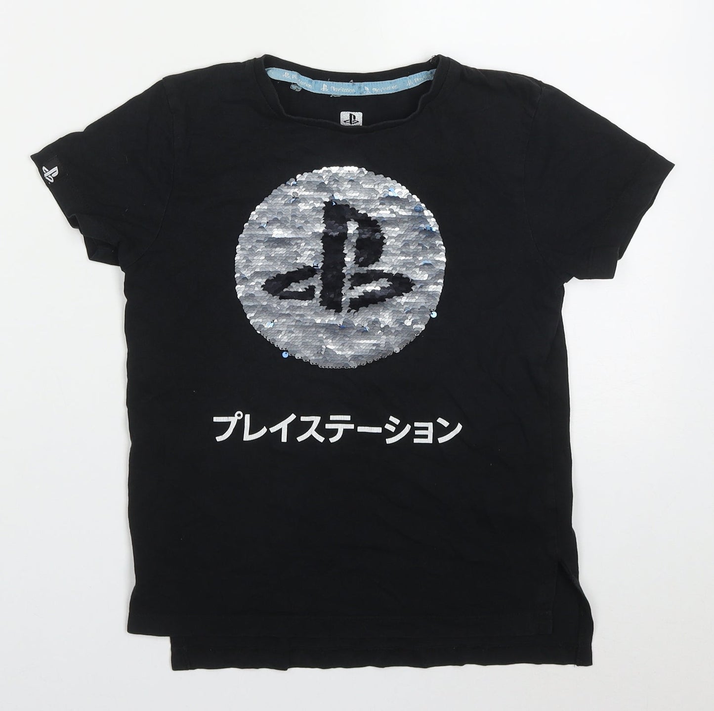 Primark Boys Black  Cotton Basic T-Shirt Size 7-8 Years Crew Neck Pullover - Playstation