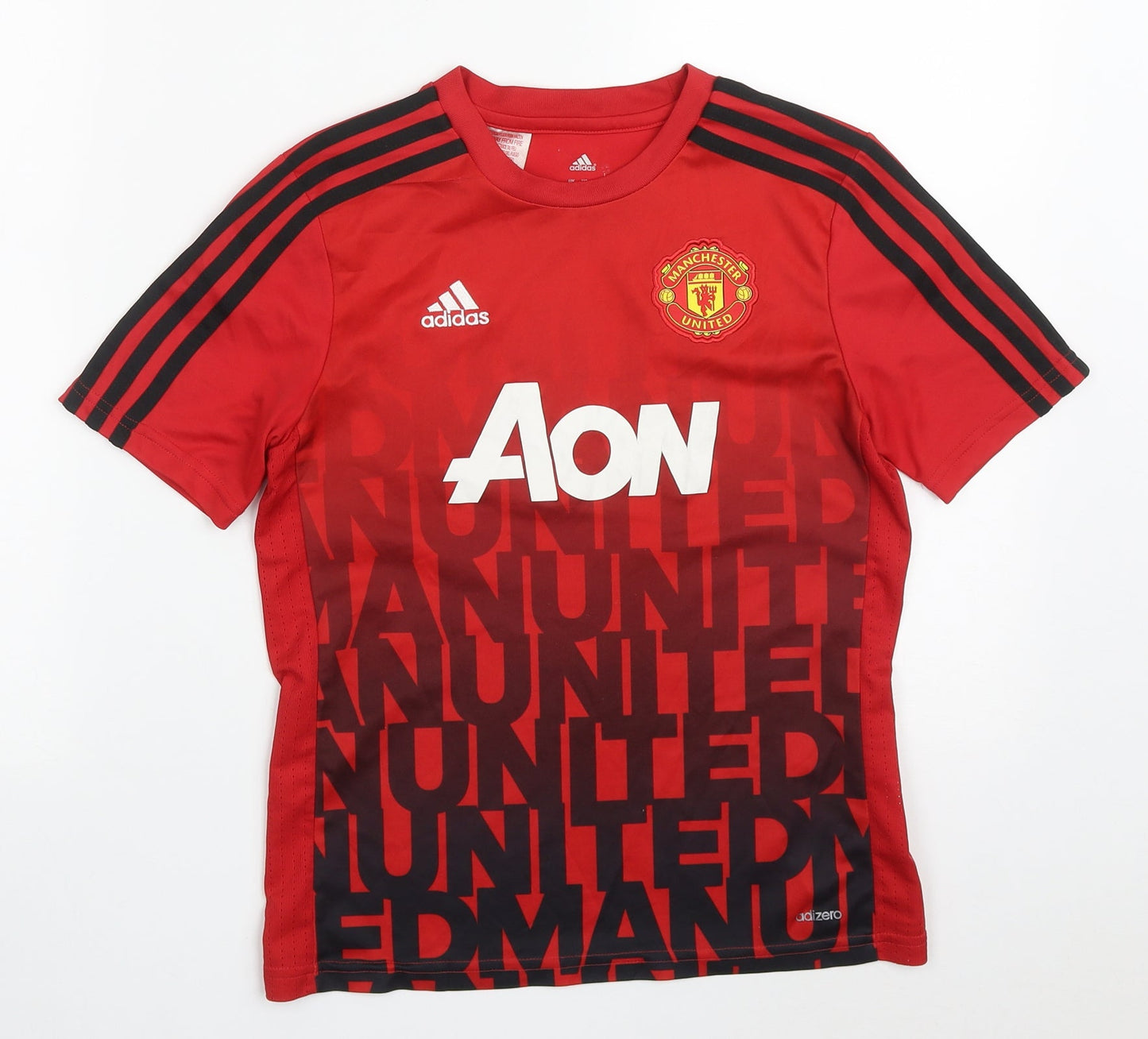adidas Boys Red  Polyester Basic T-Shirt Size 11-12 Years Crew Neck Pullover - Manchester United