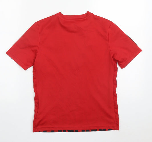 adidas Boys Red  Polyester Basic T-Shirt Size 11-12 Years Crew Neck Pullover - Manchester United