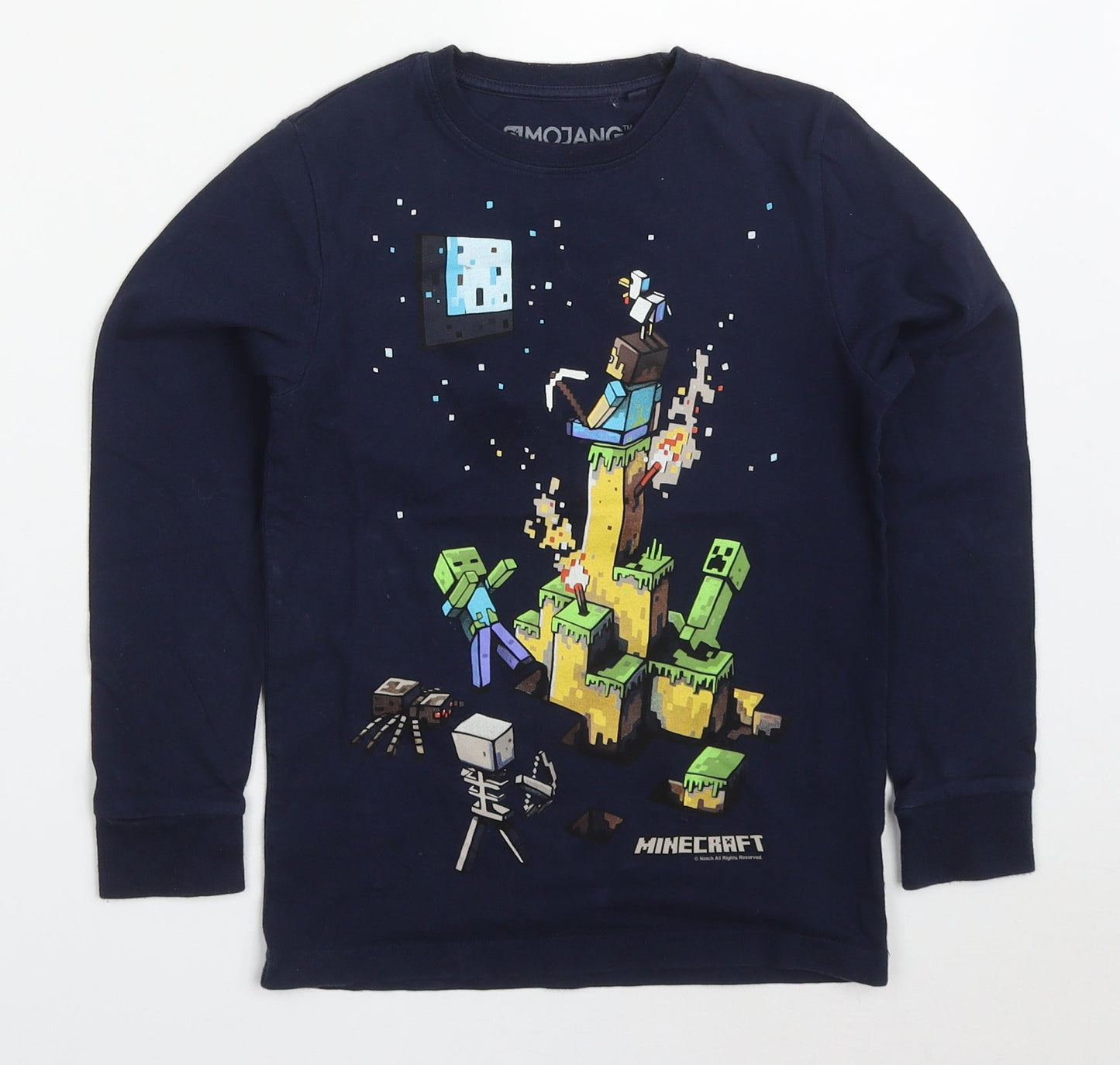 NEXT Boys Blue  Cotton Basic T-Shirt Size 7 Years Crew Neck Pullover - Minecraft