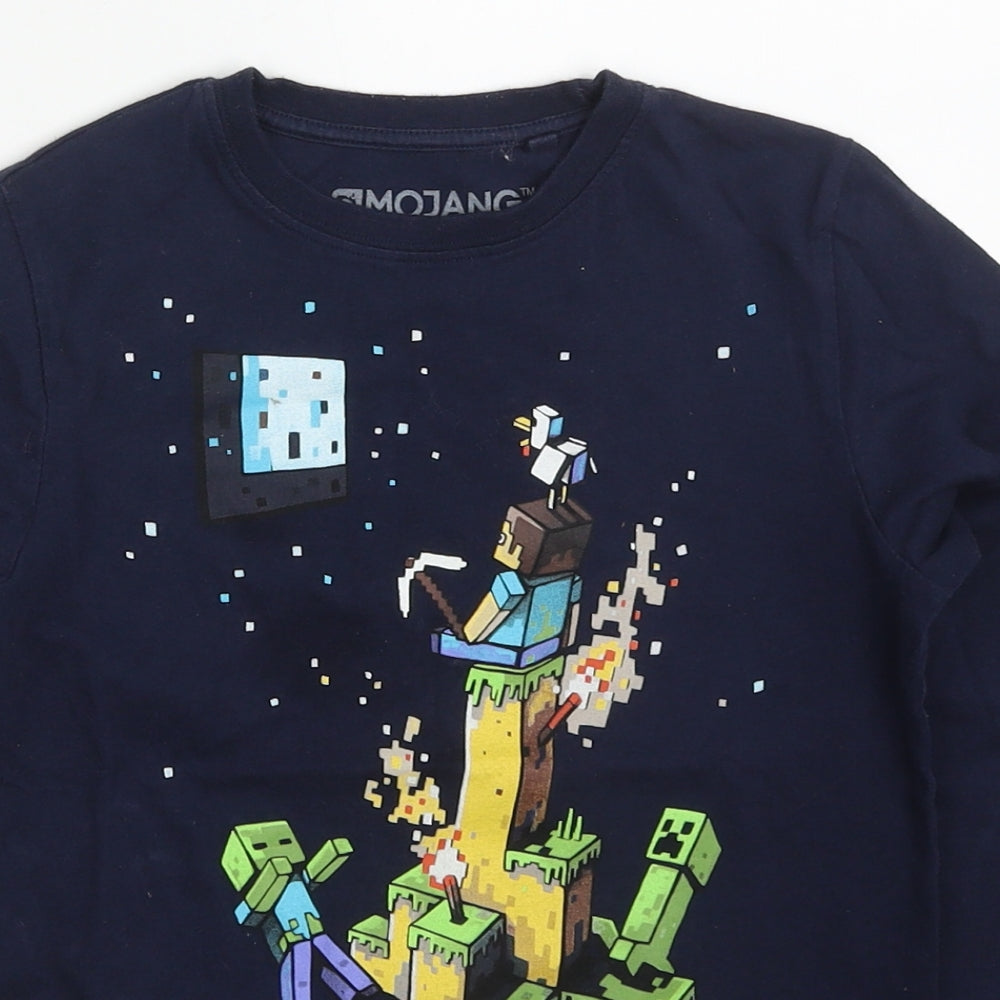 NEXT Boys Blue  Cotton Basic T-Shirt Size 7 Years Crew Neck Pullover - Minecraft