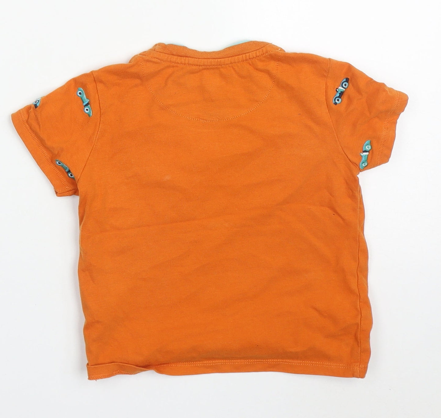 Ted Baker Boys Orange  Cotton Basic T-Shirt Size 2-3 Years Crew Neck Pullover - Racecars