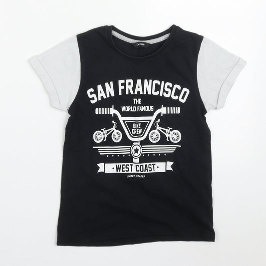 George Boys Black  Cotton Basic T-Shirt Size 6-7 Years Crew Neck Pullover - San Francisco