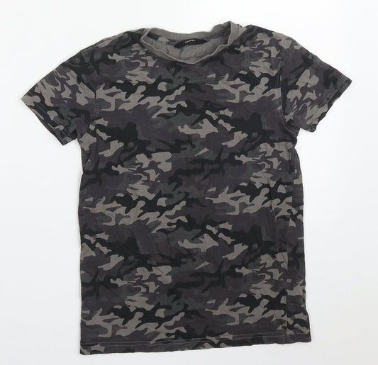 George Boys Grey Camouflage Cotton Basic T-Shirt Size 8-9 Years Crew Neck Pullover
