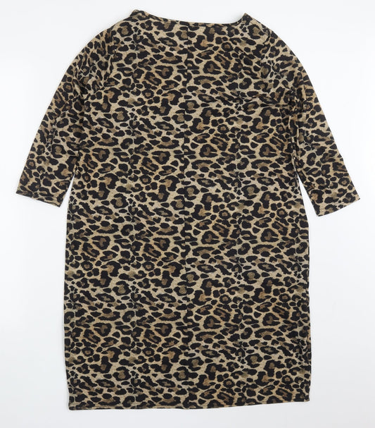 Styled By Womens Brown Animal Print Polyester T-Shirt Dress  Size M  Round Neck Pullover