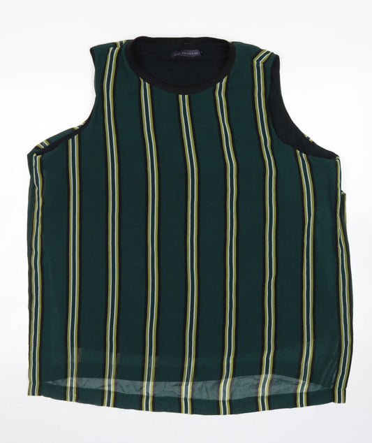 M&S Collection Womens Green Striped Polyester Basic Blouse Size 22 Crew Neck