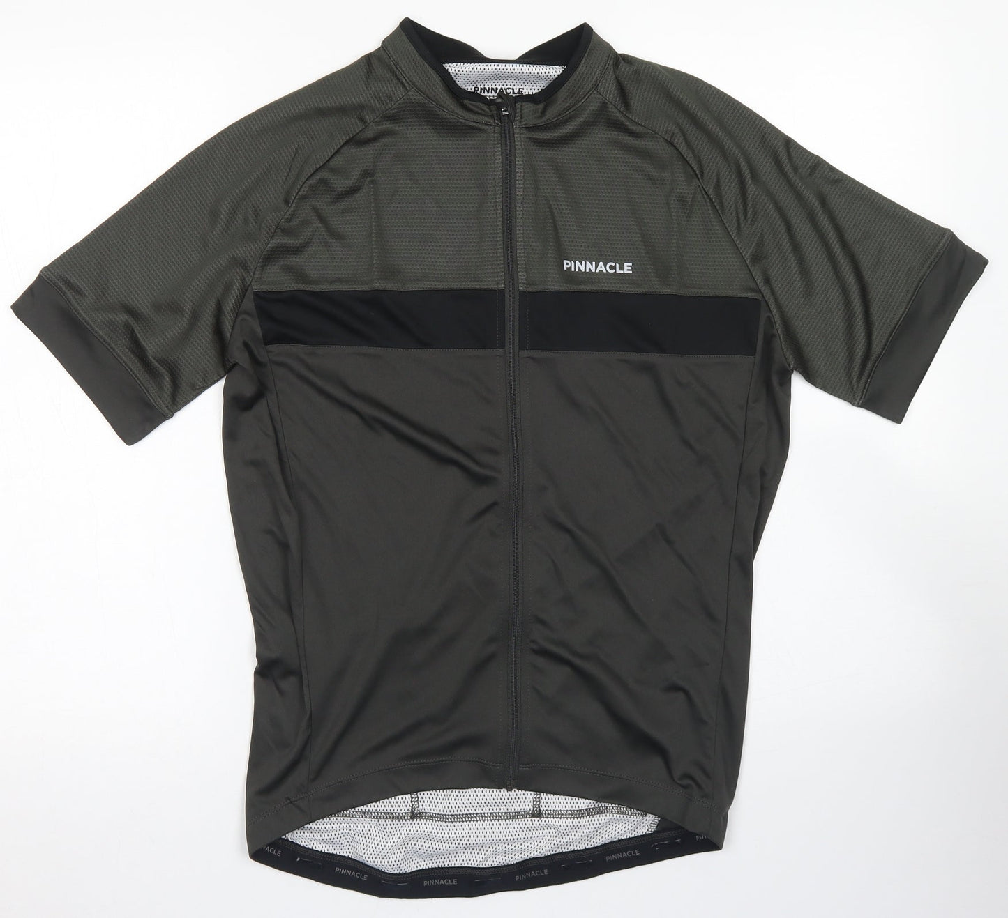 Pinnacle Mens Green  Polyester Basic T-Shirt Size L Crew Neck Zip