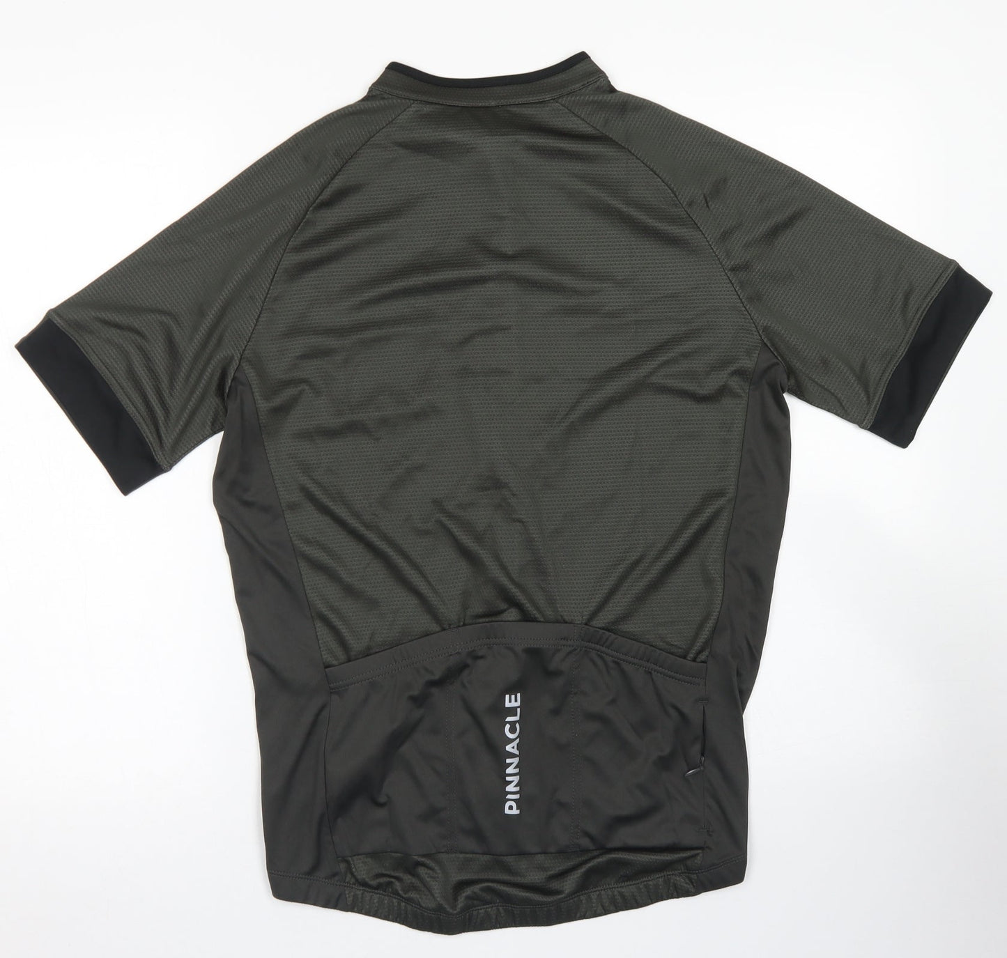 Pinnacle Mens Green  Polyester Basic T-Shirt Size L Crew Neck Zip