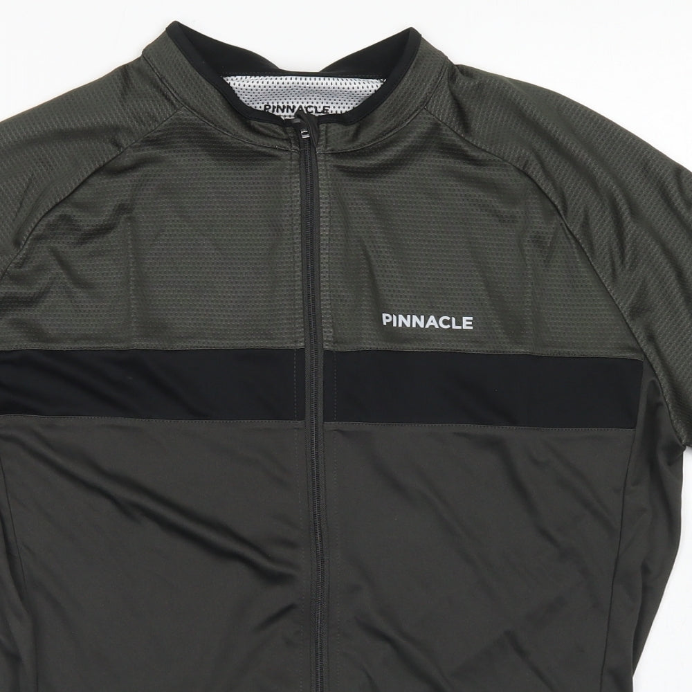 Pinnacle Mens Green  Polyester Basic T-Shirt Size L Crew Neck Zip