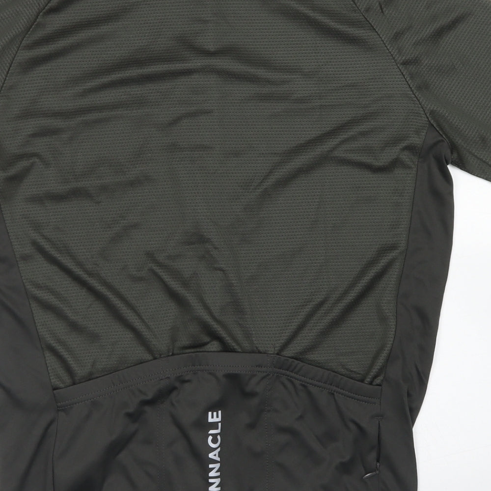 Pinnacle Mens Green  Polyester Basic T-Shirt Size L Crew Neck Zip