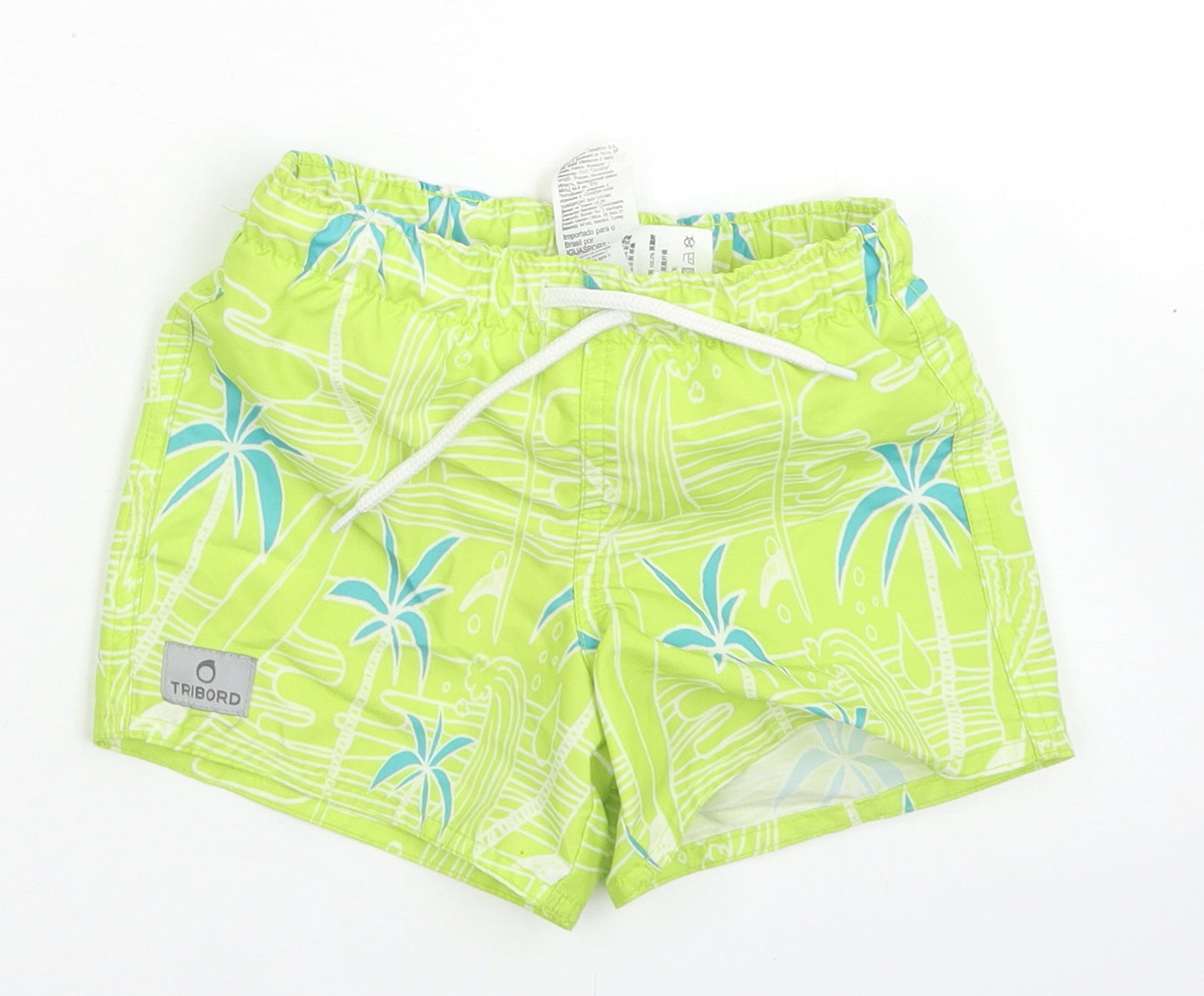 DECATHLON Boys Green Floral Polyester Utility Shorts Size 4 Years  Regular Drawstring - Board Shorts