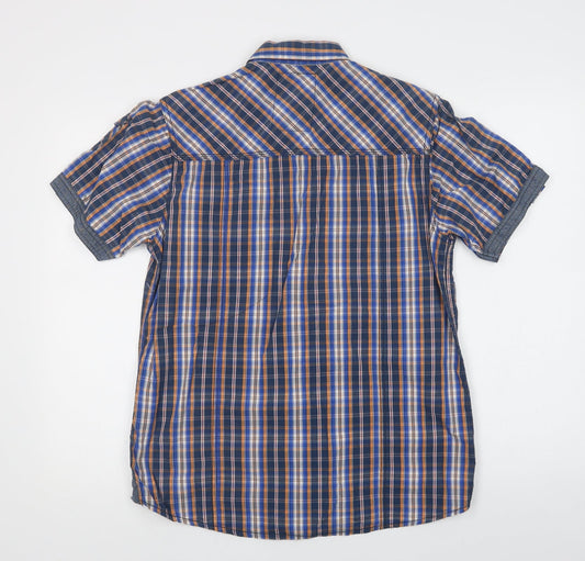 Tokyo Laundry Mens Blue Check Cotton  Button-Up Size M Collared Button
