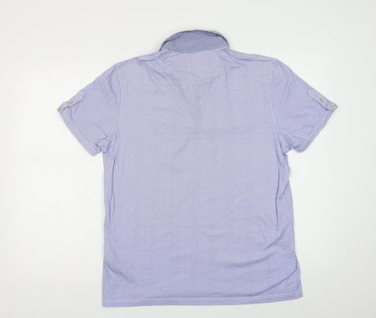 Ted Baker Mens Blue Geometric Cotton  Polo Size M Collared Button