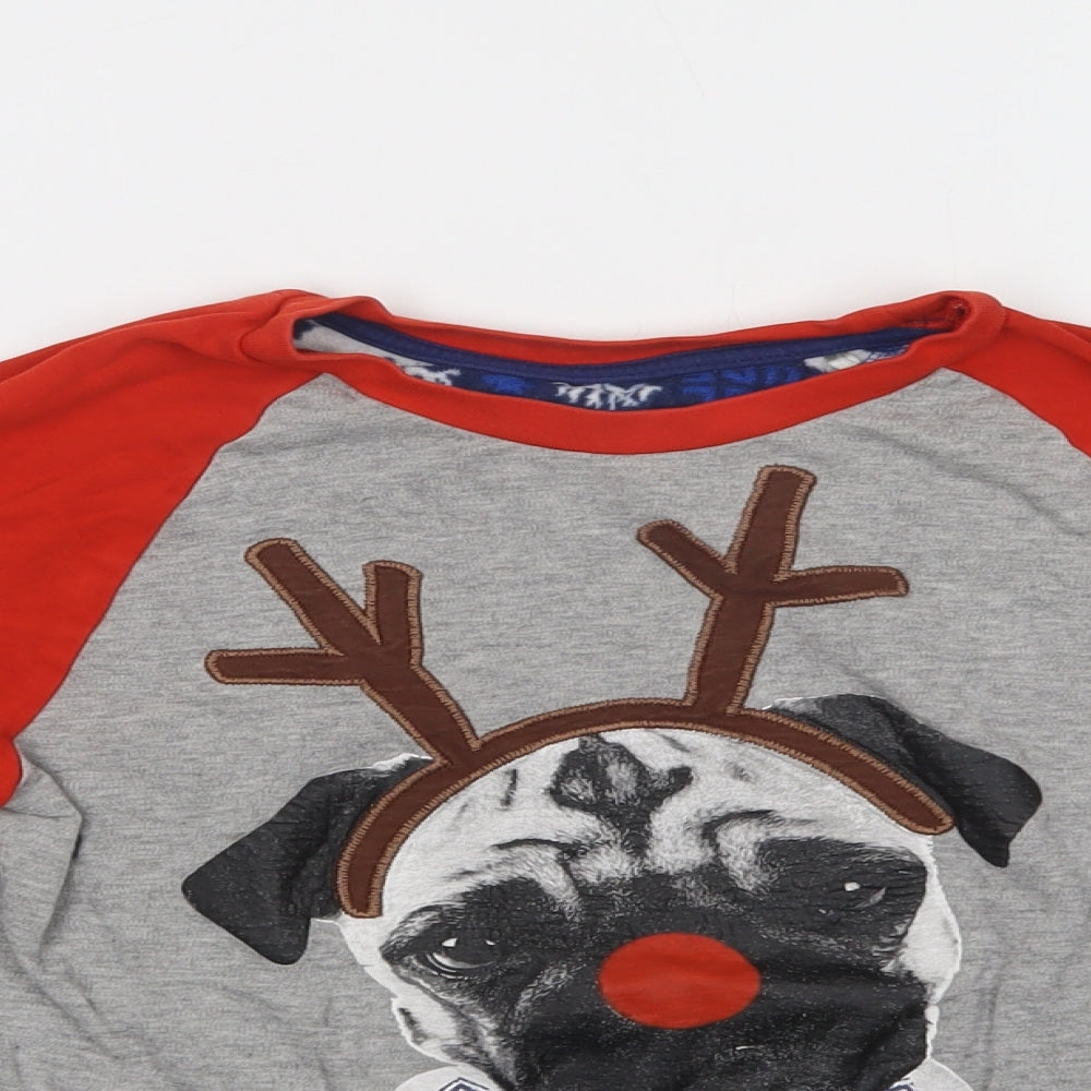 George Girls Grey Colourblock Cotton Basic Blouse Size 11-12 Years Crew Neck  - Pug Christmas