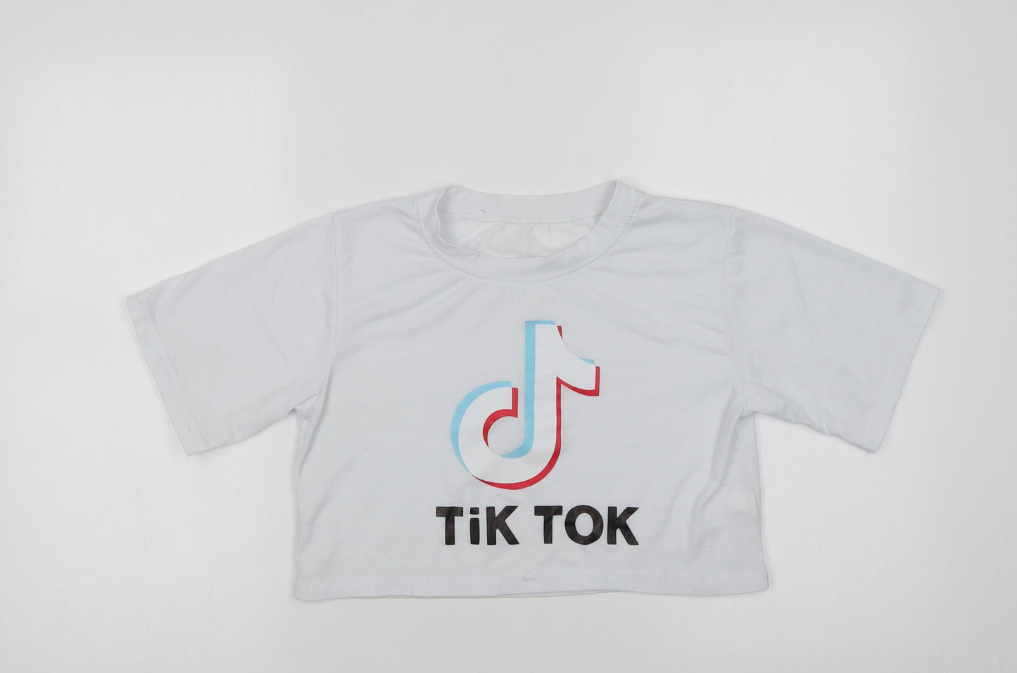 Preworn Womens White  Polyester Cropped T-Shirt Size XS Crew Neck - Tik Tok