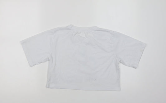 Preworn Womens White  Polyester Cropped T-Shirt Size XS Crew Neck - Tik Tok