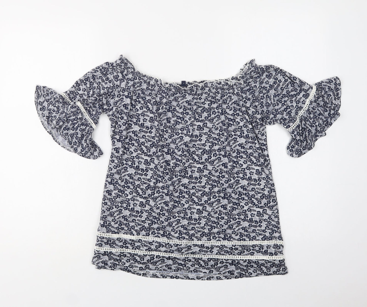 NEXT Womens Blue Floral Viscose Basic Blouse Size 8 Off the Shoulder