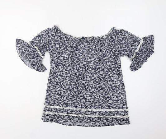 NEXT Womens Blue Floral Viscose Basic Blouse Size 8 Off the Shoulder