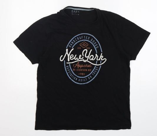 Easy Mens Black  Cotton  T-Shirt Size M Round Neck