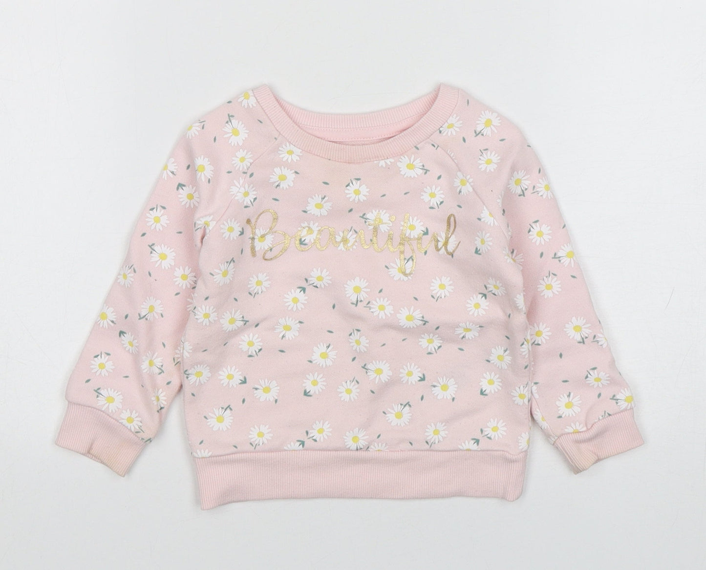 Primark Girls Pink Floral Cotton Pullover Jumper Size 9-12 Months