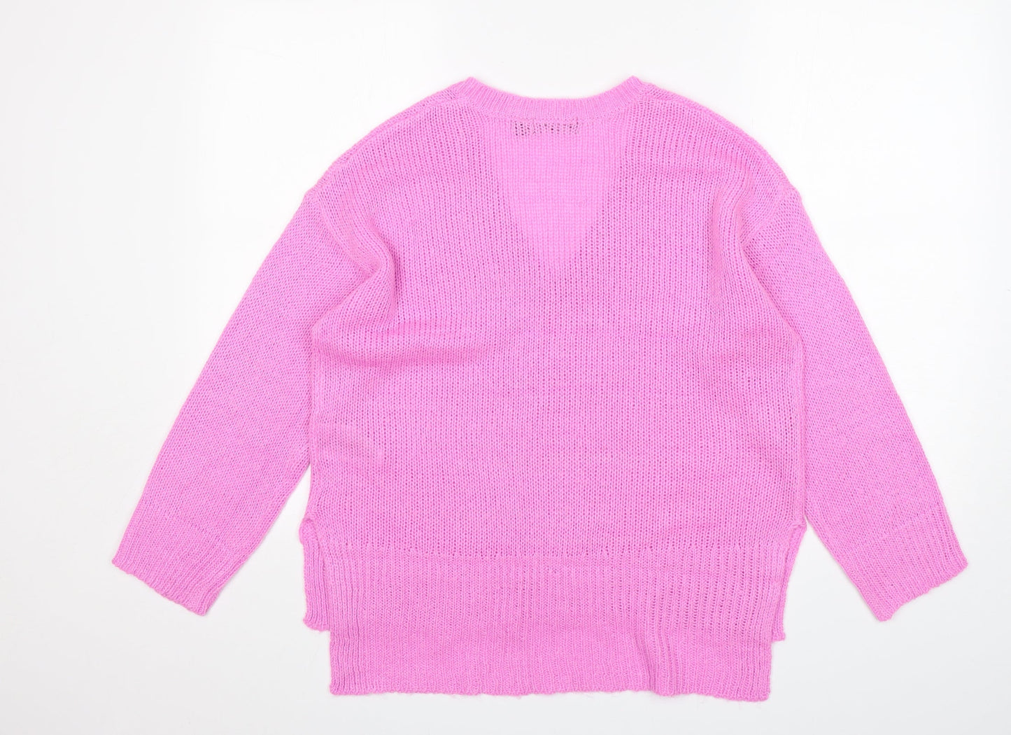 Brave Soul Womens Pink V-Neck  Acrylic Pullover Jumper Size M