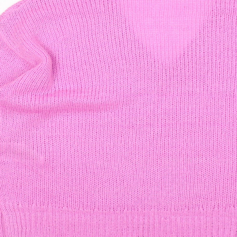 Brave Soul Womens Pink V-Neck  Acrylic Pullover Jumper Size M