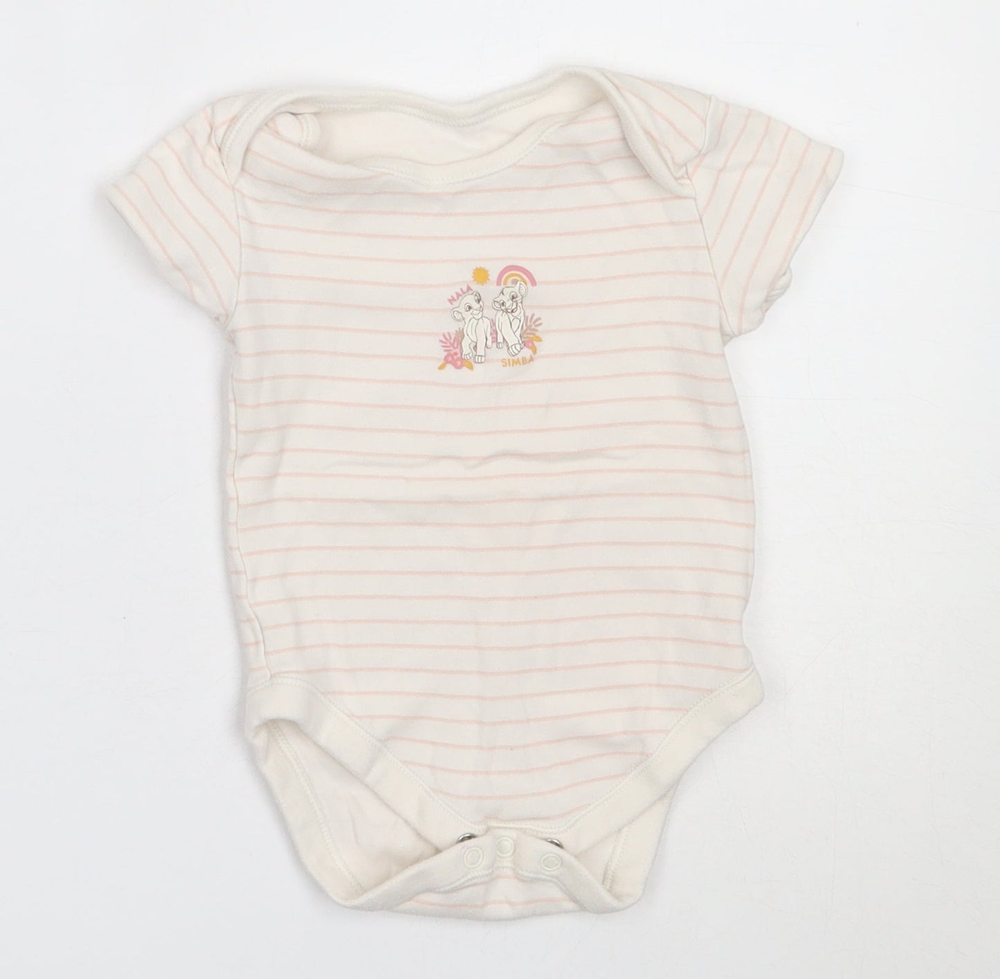 George Girls Ivory Striped Cotton Babygrow One-Piece Size 12-18 Months   - lion king
