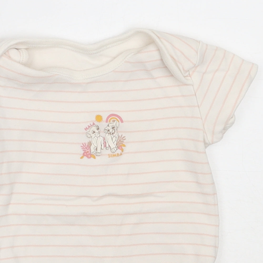 George Girls Ivory Striped Cotton Babygrow One-Piece Size 12-18 Months   - lion king