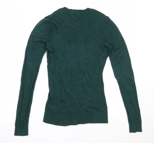 H&M Womens Green Round Neck  Viscose Pullover Jumper Size XS