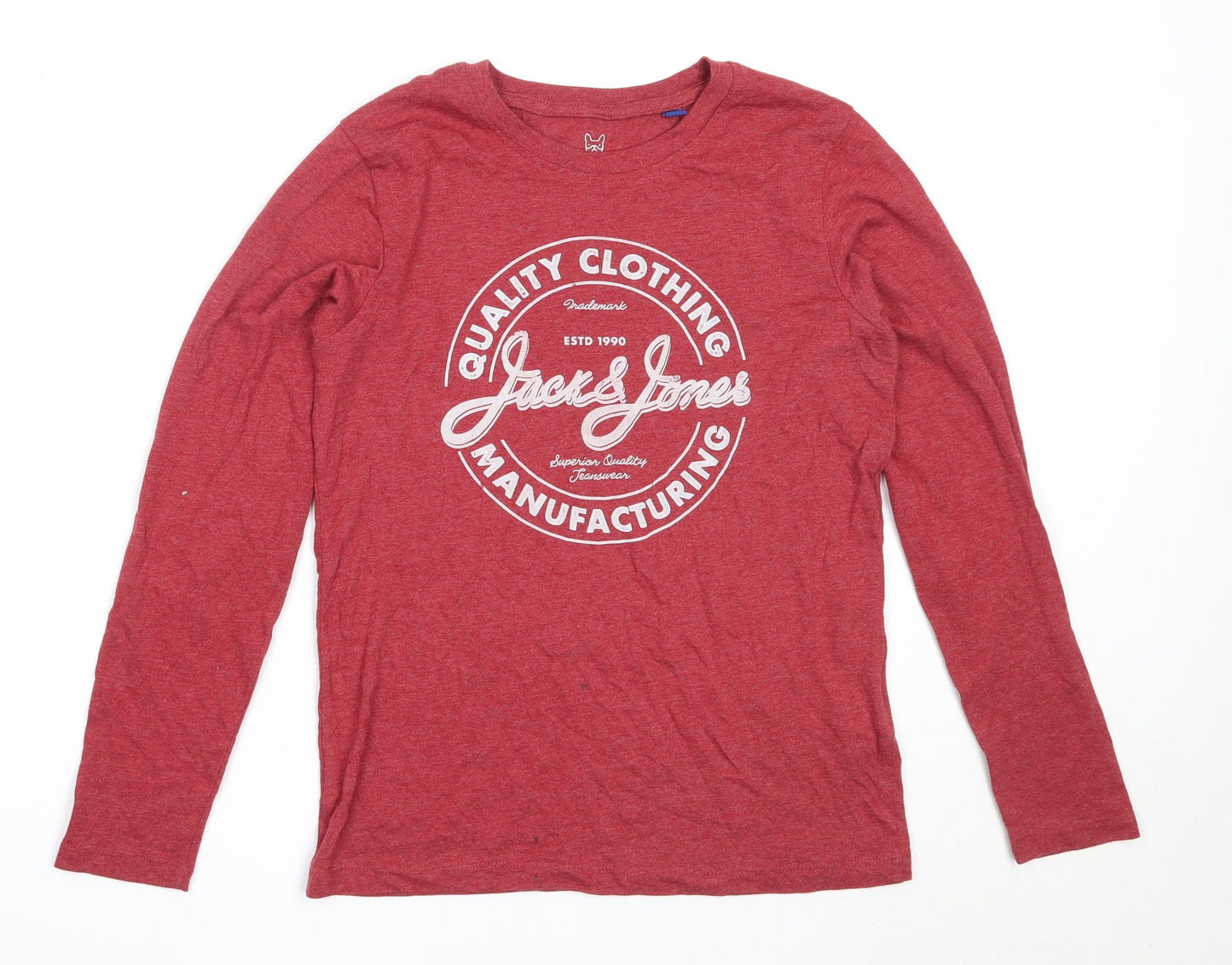 JACK & JONES Boys Red  Cotton Basic T-Shirt Size 12 Years Round Neck