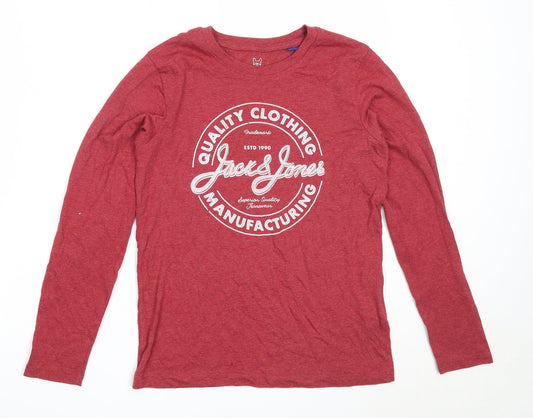 JACK & JONES Boys Red  Cotton Basic T-Shirt Size 12 Years Round Neck