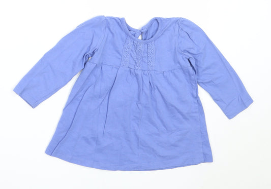 George Girls Blue  Cotton Basic T-Shirt Size 12-18 Months Round Neck