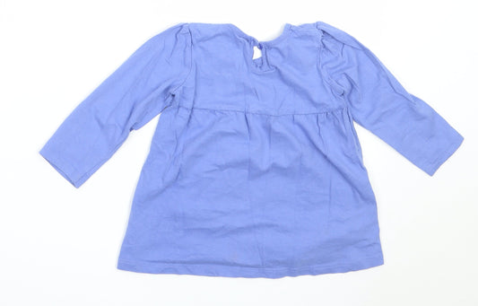 George Girls Blue  Cotton Basic T-Shirt Size 12-18 Months Round Neck